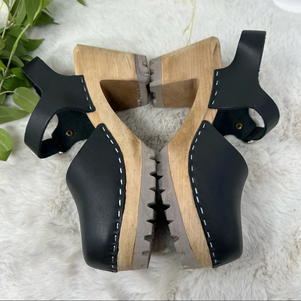MIA Abba Clog Sandals black Brown Size wooden 39 US 9 - Picture 3 of 12